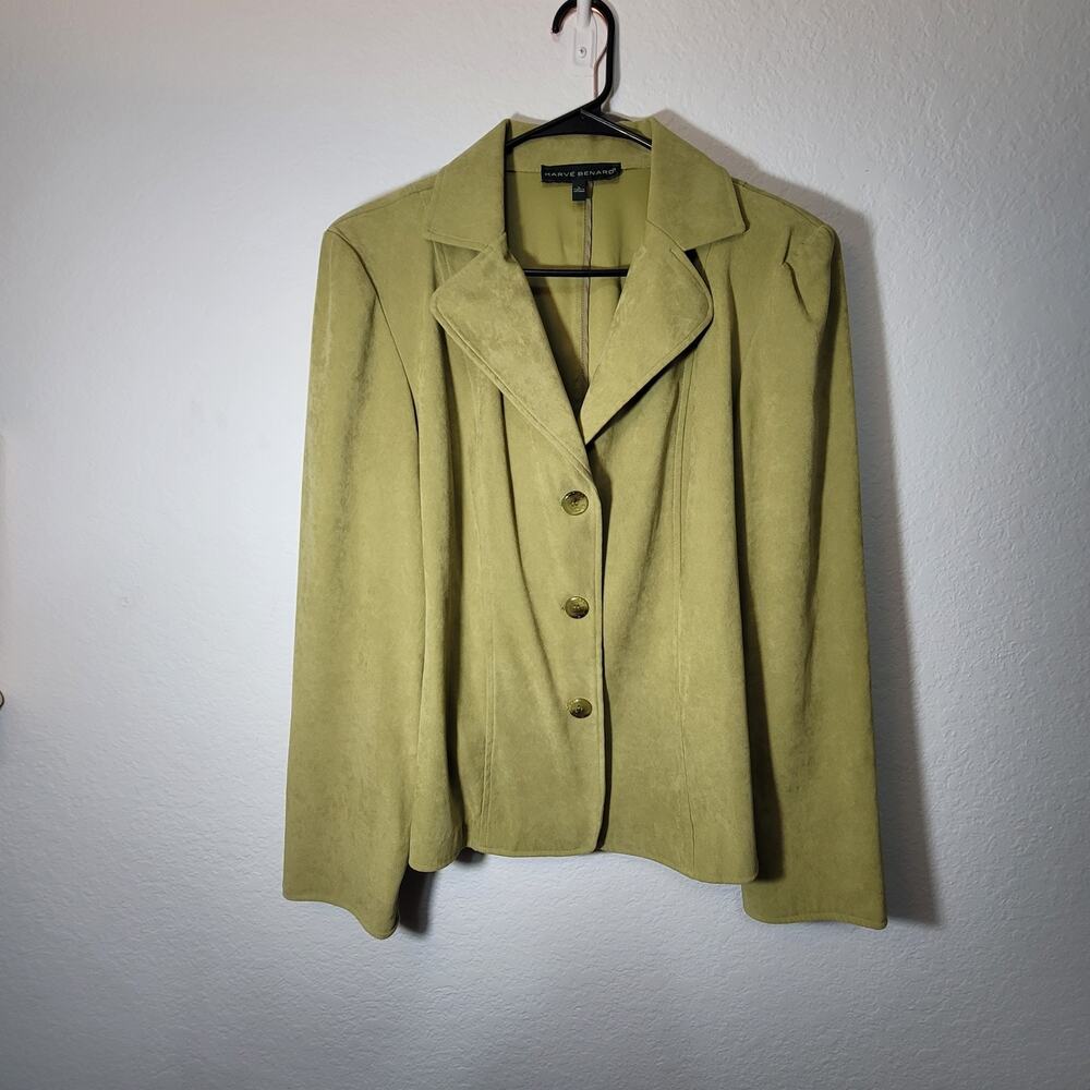Olive Green Harve Benard Faux Suede Blazer Jacket SZ L